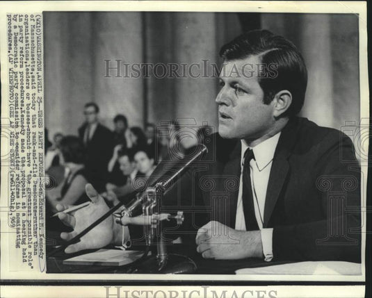 1969 Senator Edward Kennedy at Democratic party reform commission - Historic Images