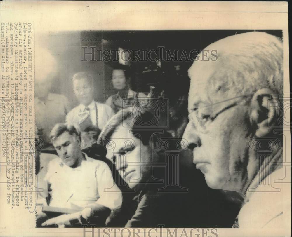 1968 Senator Edward Kennedy with Bunker face Saigon press corps - Historic Images