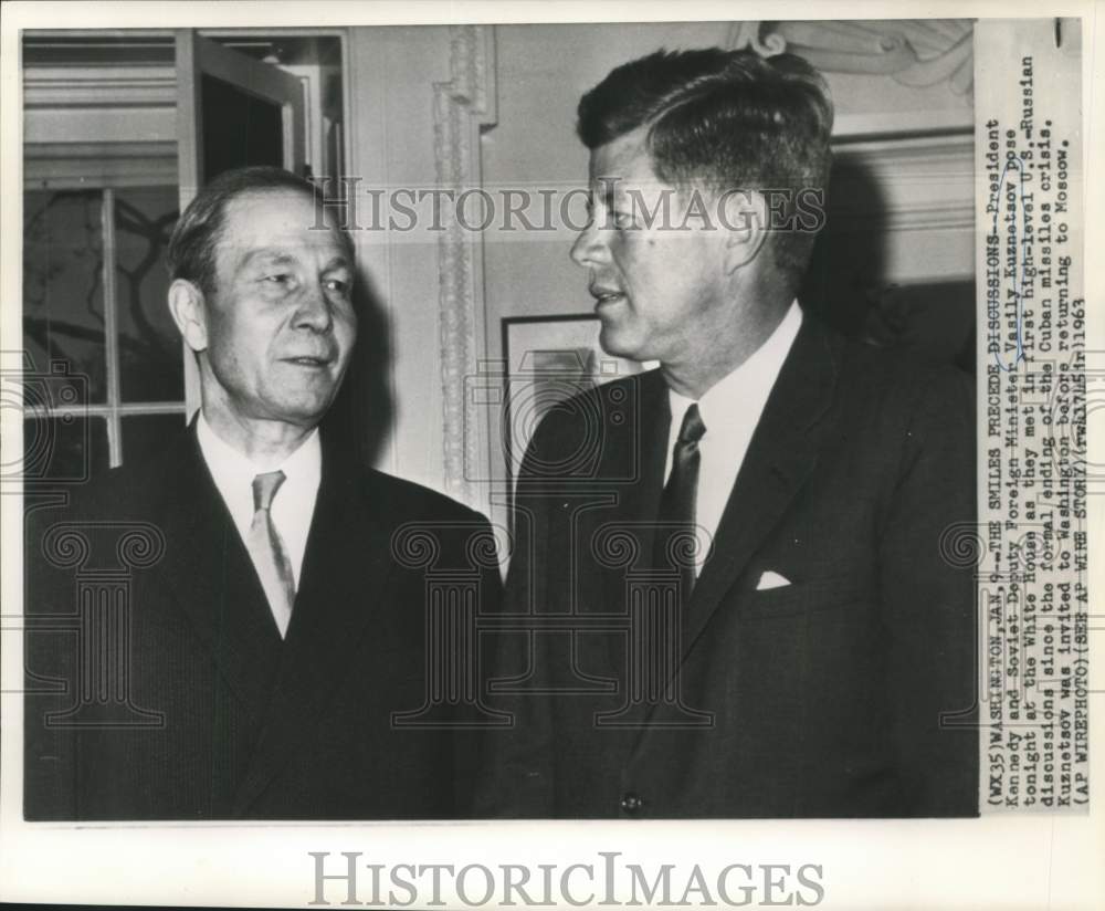 1963 President Kennedy and Soviet Kuznetsov pose at White House - Historic Images