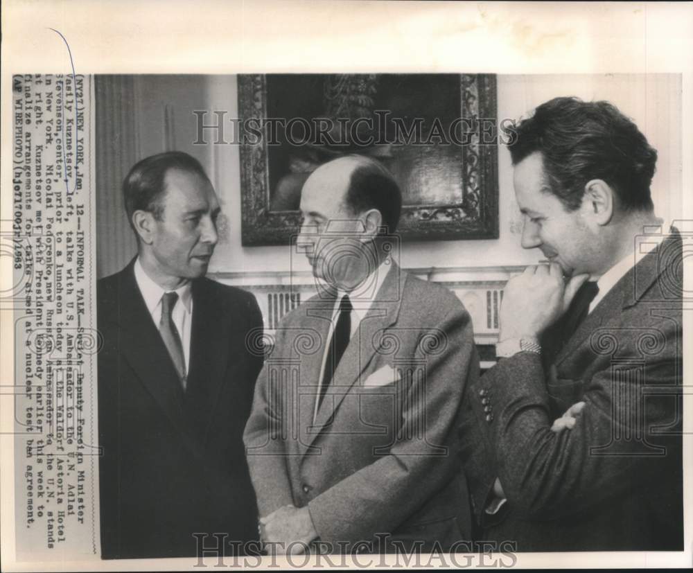 1963 Soviet&#39;s Kuznetsov talks with US and Soviet Ambassadors in NY - Historic Images