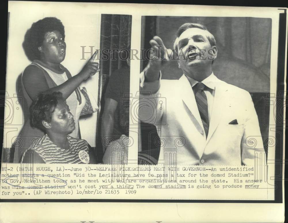 1969 Unidentified woman questions Governor McKeithen about stadium - Historic Images