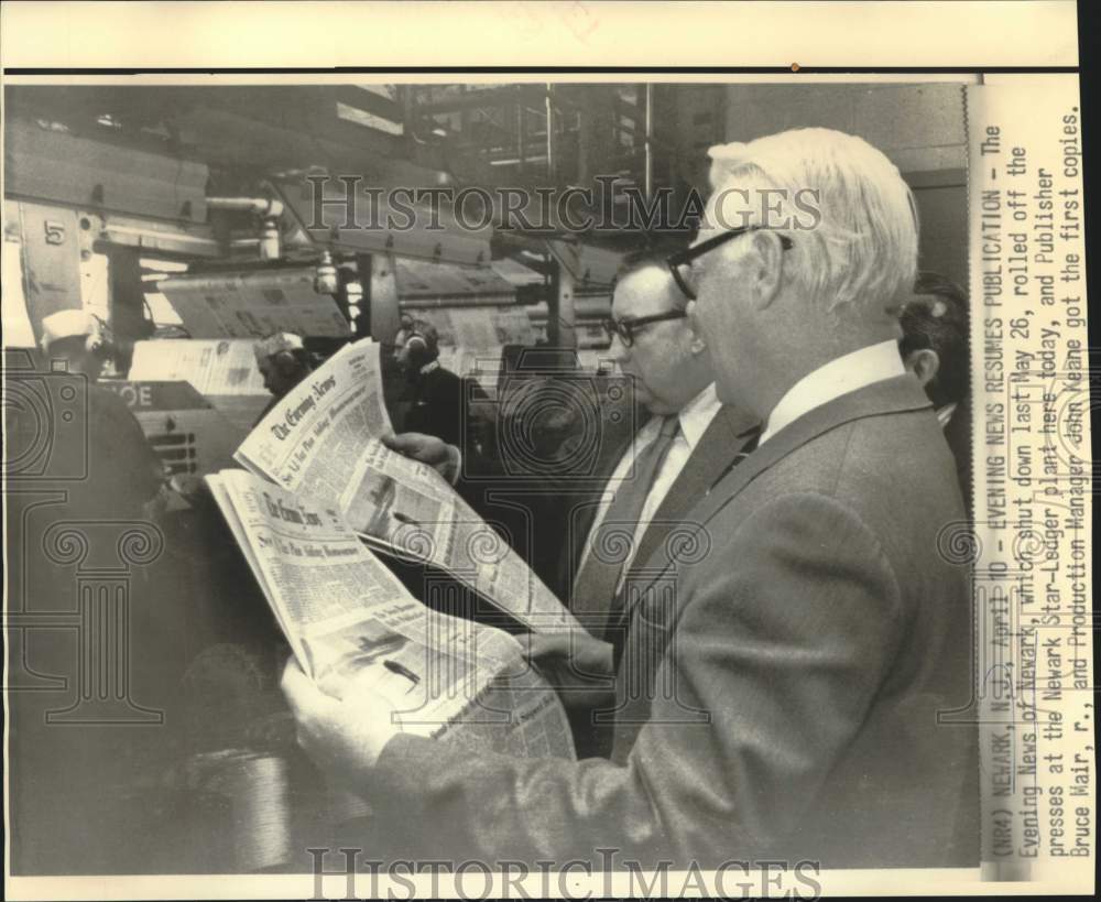 1972 Evening News of Newark, Publisher Mair and Manager Keane - Historic Images