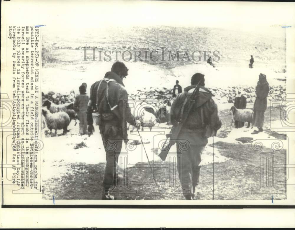 1968 Israeli soldiers probe for mines outside Bethlehem - Historic Images