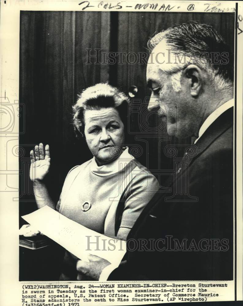 1971 Brereton Sturtevant sworn in as Examiner-in Chief by Stans - Historic Images