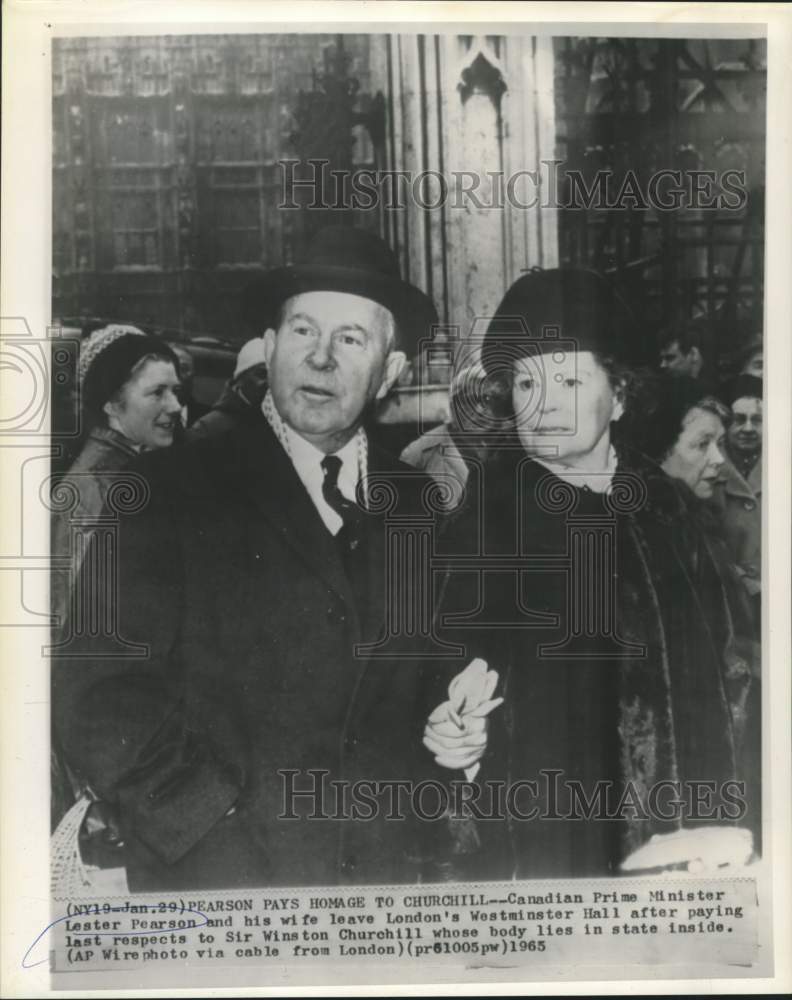 1965 Canadian prime minister Pearson and wife leave Westminster Hall - Historic Images