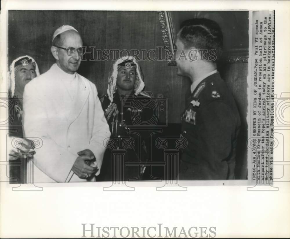 1964 Pope Paul VI and King Hussein in Amman airport reception hall - Historic Images