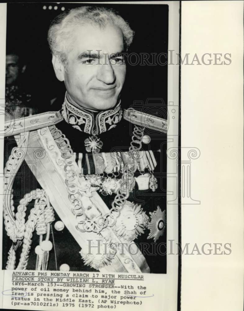 1972 Shah of Iran pressing major power status in Middle East - Historic Images