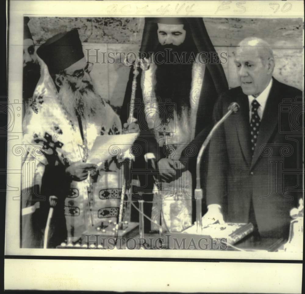 1974 Greece&#39;s President Stasinopoulos sworn in by Seraphim in Athens - Historic Images