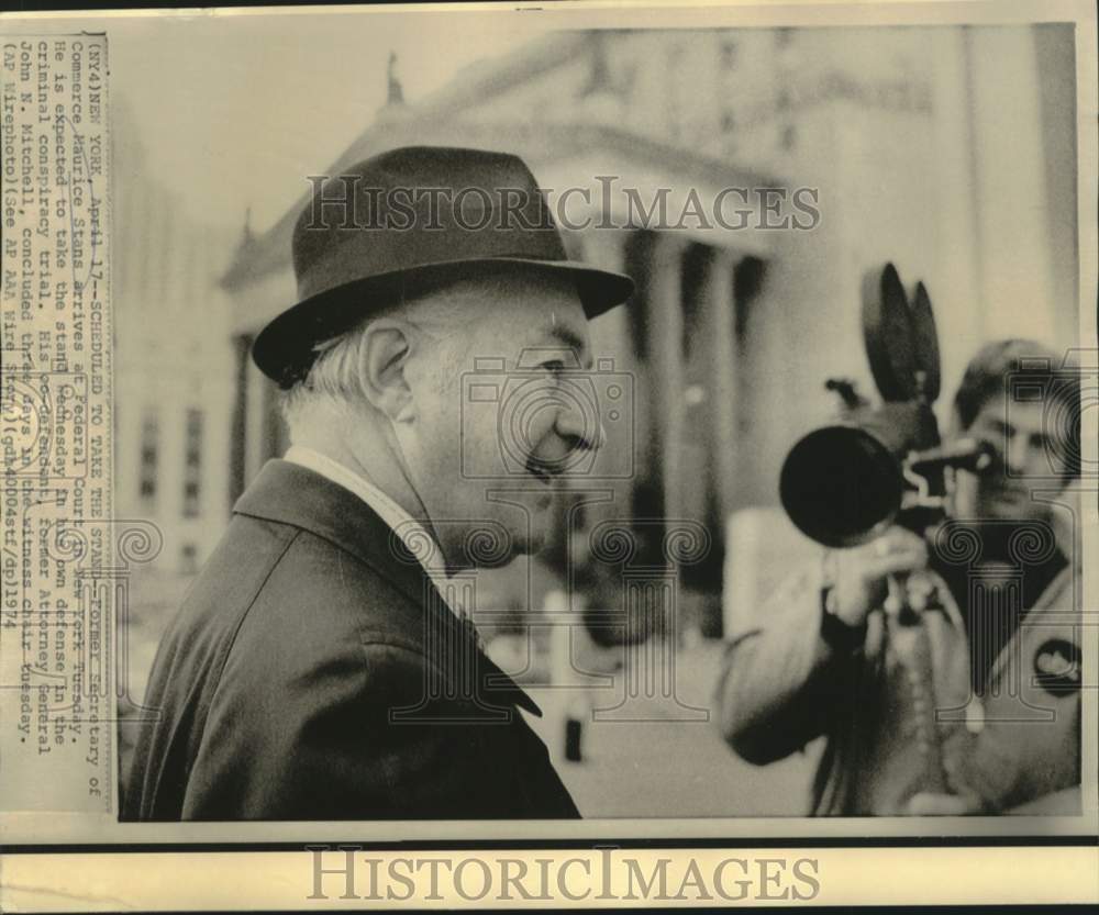 1974 Former Commerce Secretary Stans arrives at New York court - Historic Images