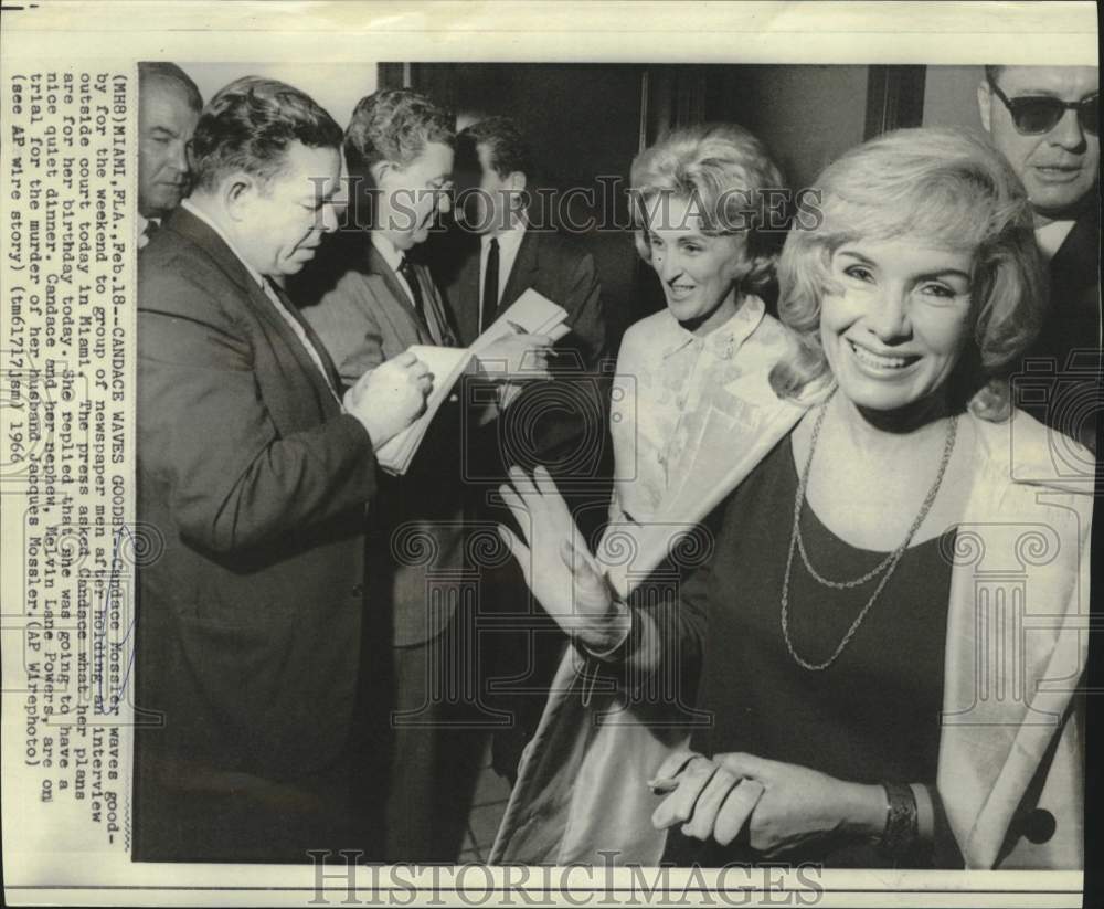 1966 Candace waves goodby to newsmen after Miami interview - Historic Images