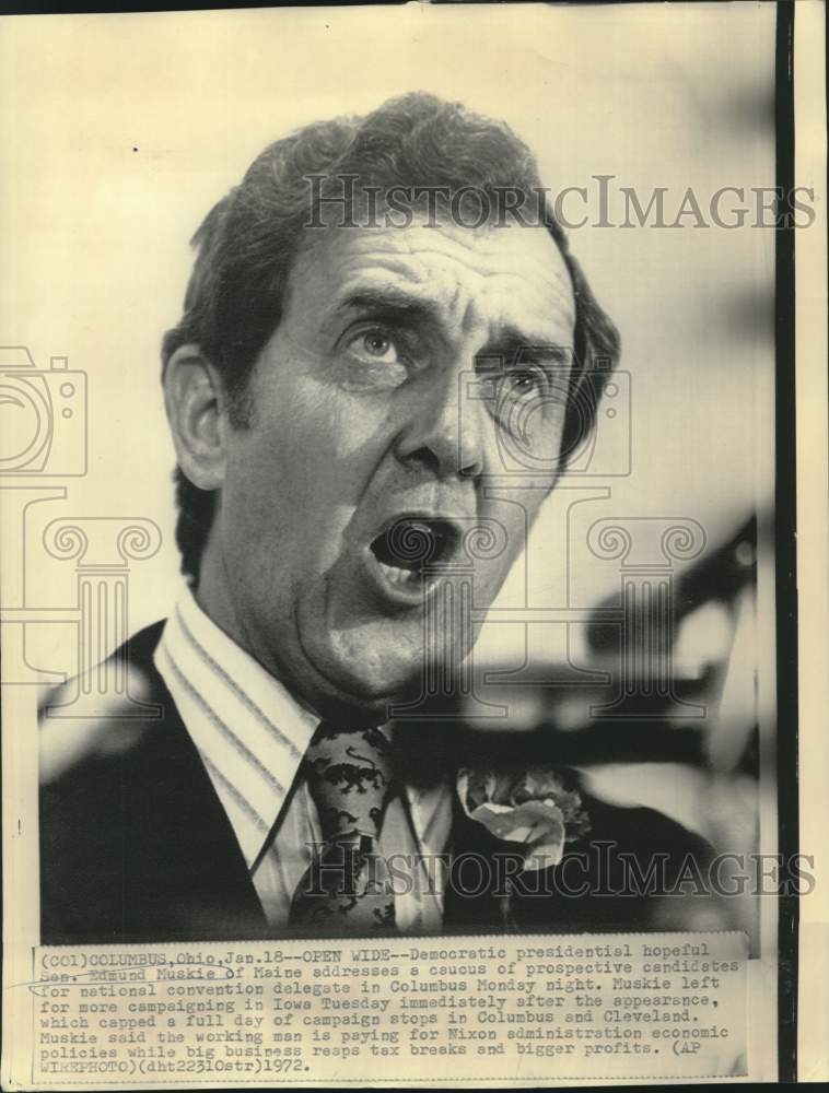 1972 Press Photo Senator Edmund Muskie addresses Columbus, Ohio caucus meeting-Historic Images