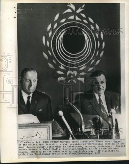 1965 Press Photo Egypt's Gamal Abdel Nasser and Abdel Khalik meet in Casablanca-Historic Images