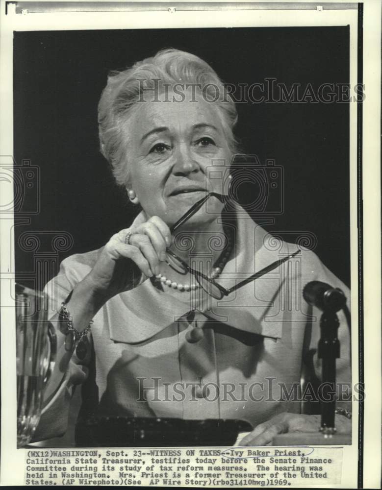1969 Press Photo Ivy Baker Priest testifies at Senate Finance Committee-Historic Images
