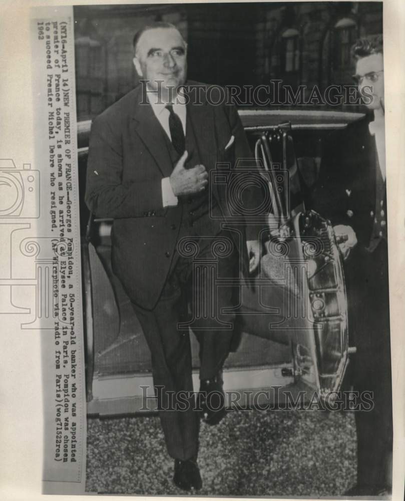 1962 Press Photo New Premier of France Georges Pompidou arrives at Elysee Palace-Historic Images