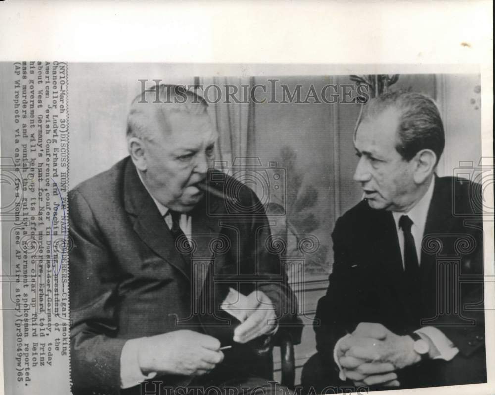 1965 Press Photo German Chancellor, American Jewish Conference Head Confer-Historic Images
