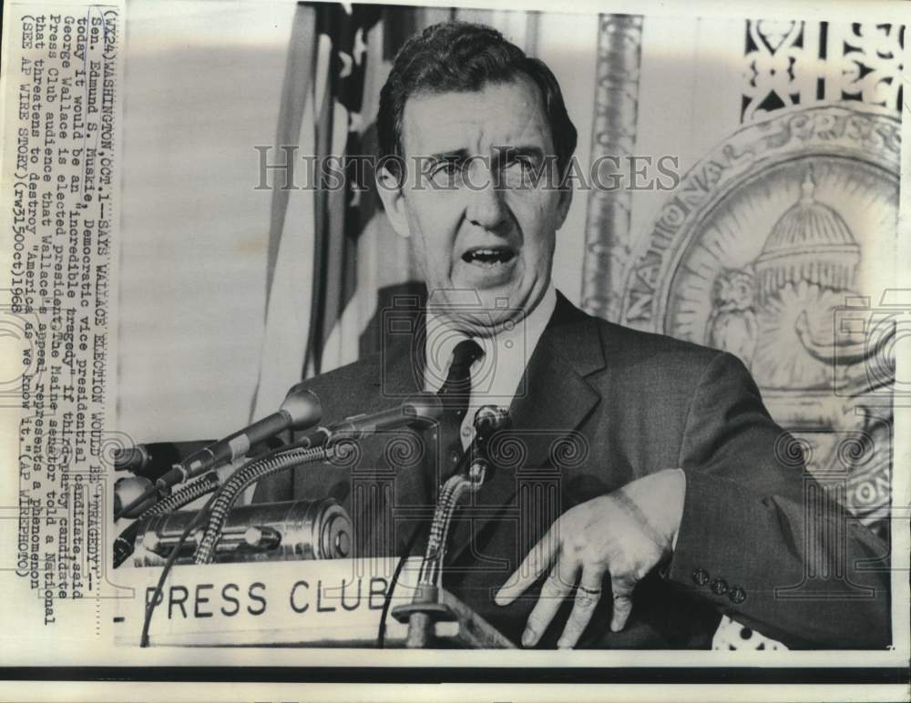 1968 Press Photo Senator Edmund Muskie speaks at Washington National Press Club-Historic Images