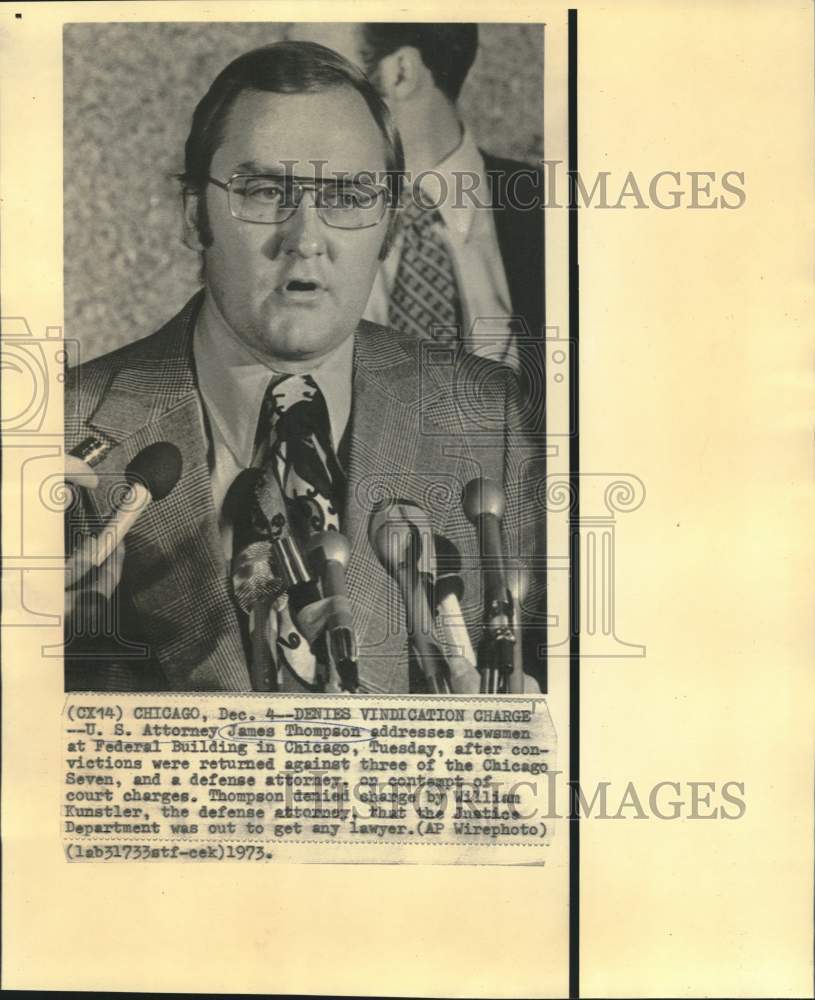 1973 Press Photo U.S. Attorney James Thompson at Chicago news conference-Historic Images