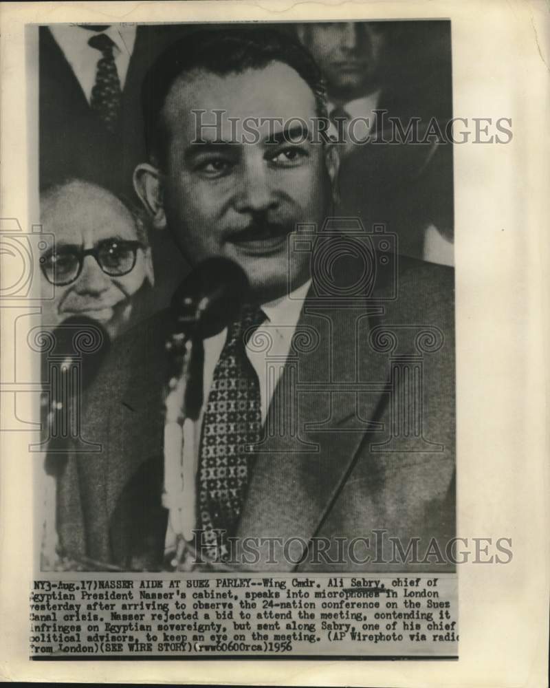 1956 Press Photo Egypt's Nasser's aide Ali Sabry attends Suez Canal conference-Historic Images