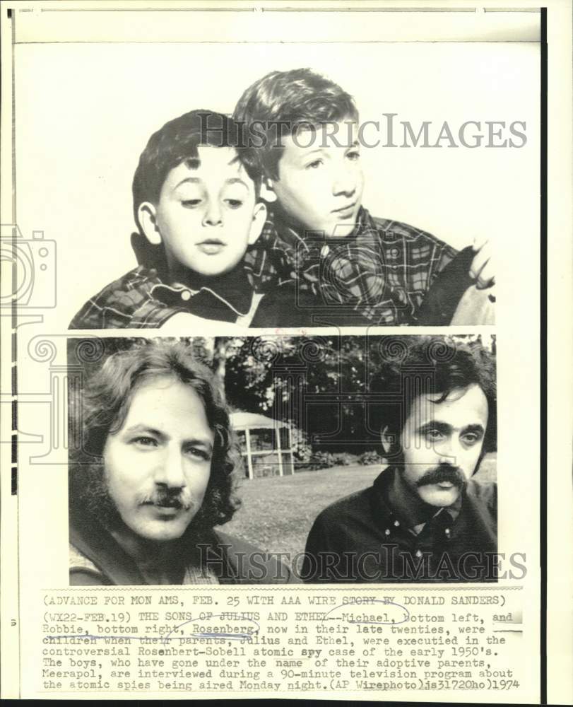 1974 Press Photo Michael and Robbie, sons of spies Julius and Ethel Rosenberg-Historic Images