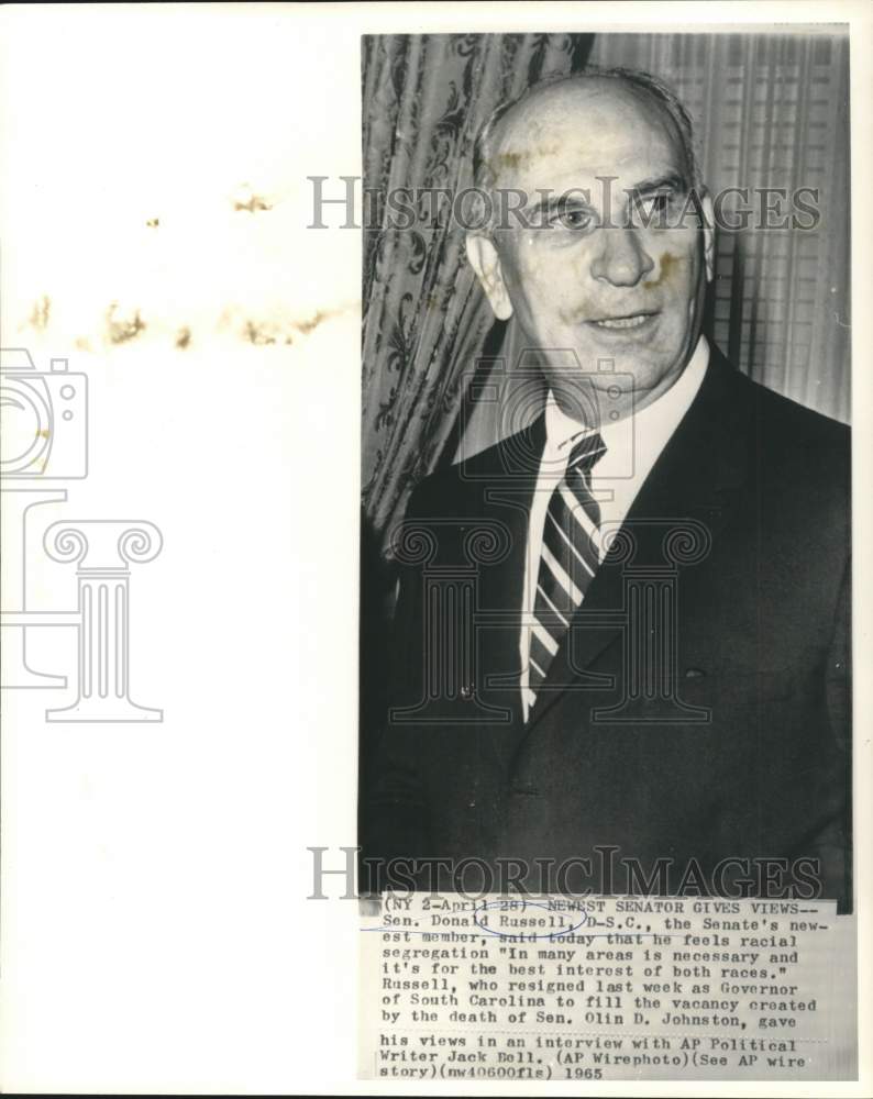 1965 Press Photo Senator Donald Russell, D-SC gives Associated Press interview-Historic Images