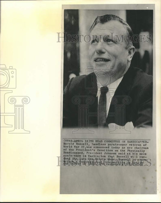 1964 Press Photo Handicap Committee head is handicapped veteran Harold Russell-Historic Images