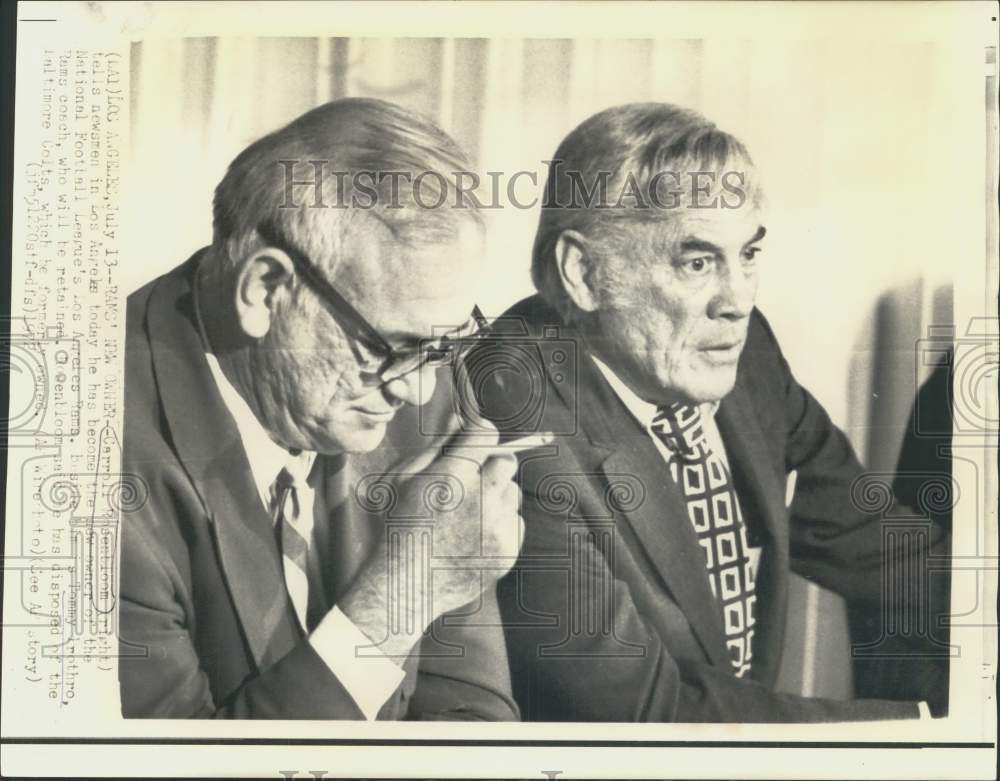 1972 Press Photo Los Angeles Rams&#39; owner Carroll Rosenbloom and Coach Prothro-Historic Images