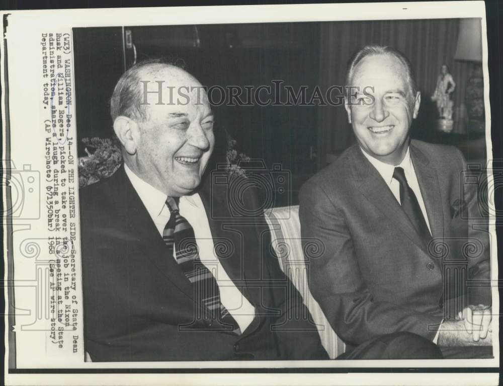 1968 Press Photo Sec. of State Dean Rusk, William Rogers enjoy a break, Wash.-Historic Images