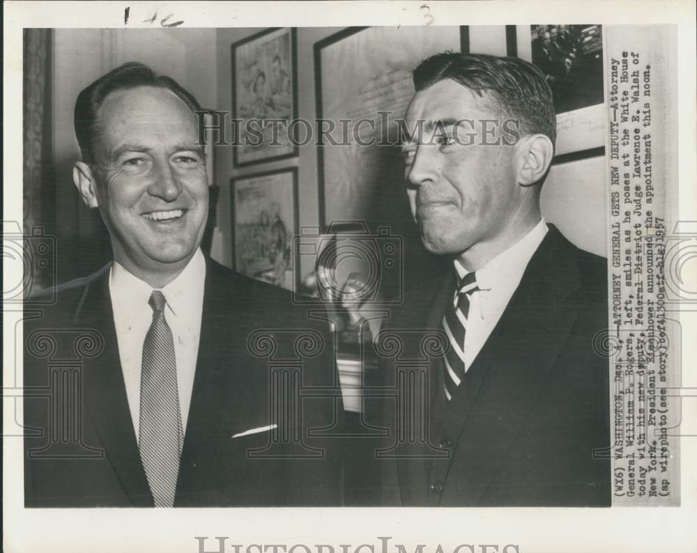 1957 Press Photo Attorney General William Rogers and deputy Judge Walsh in D.C.-Historic Images