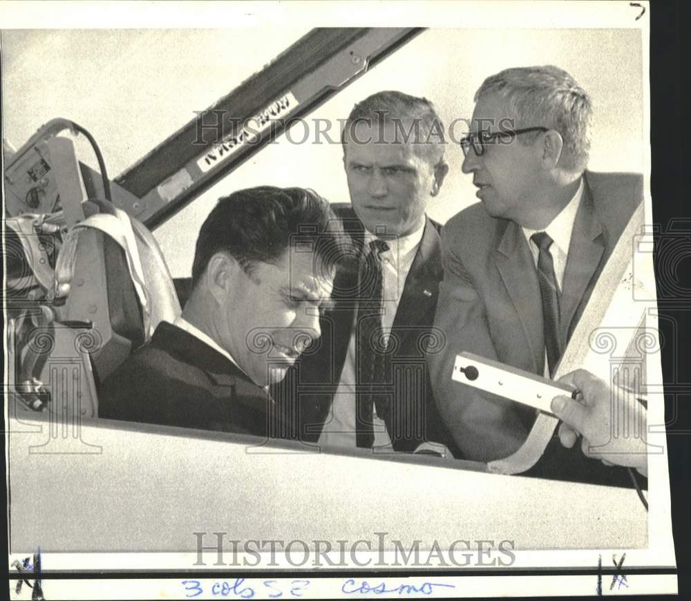 1969 Press Photo Soviet Cosmonauts with NASA T-38 Trainer at Houston Air Base-Historic Images