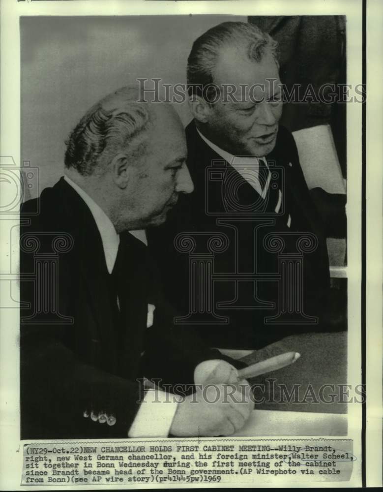 1969 Press Photo West German Chancellor, Foreign Minister at 1st Cabinet Meeting-Historic Images