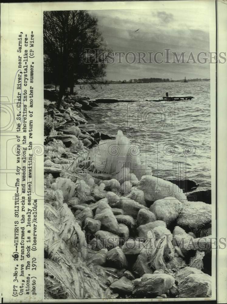 1970 Press Photo Ice on Shoreline of St. Clair River, Ontario, Canada-Historic Images