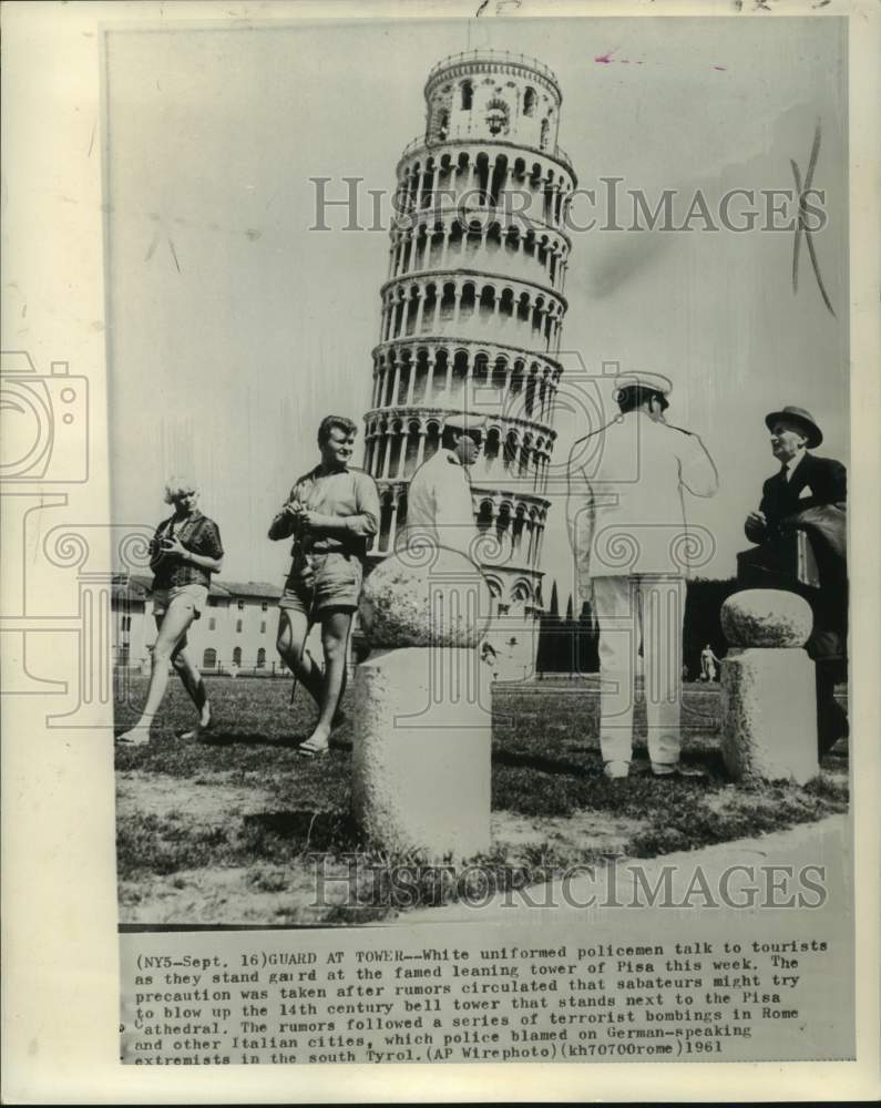 1961 Press Photo Police Guard Leaning Tower of Pisa against Bombers - now40737-Historic Images