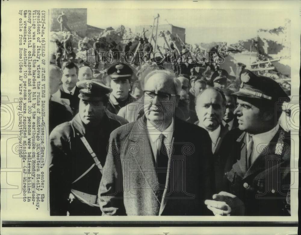 1968 Italy&#39;s President Saragat Views Earthquake Damage, Sicily-Historic Images