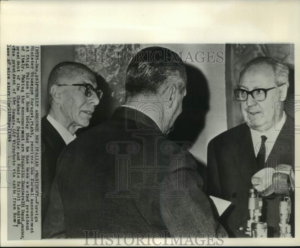 1964 Press Photo Formal Announcement of Giuseppi Saragat&#39;s Presidency of Italy - Historic Images