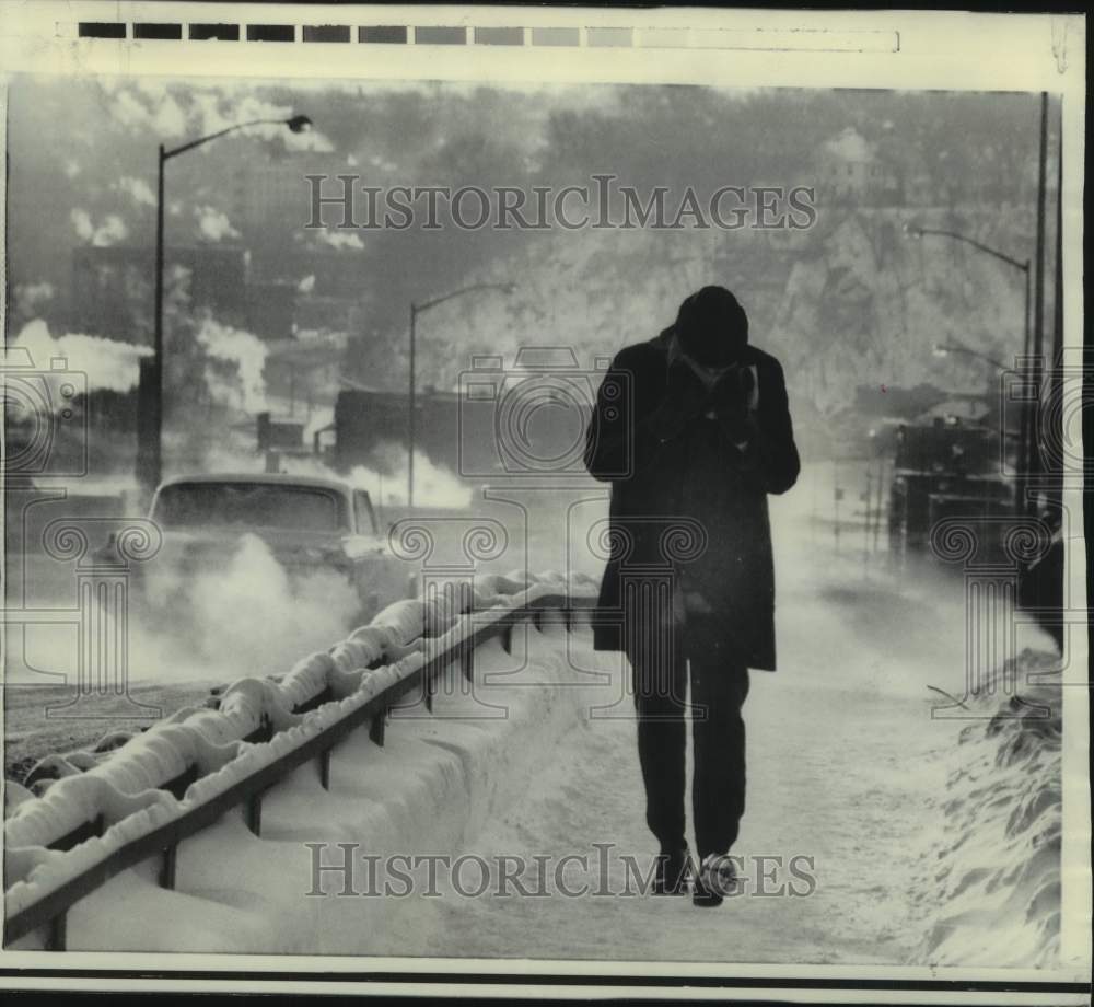 1969 Pedestrian Crosses St. Paul Bridge at 19 Degrees below Zero-Historic Images