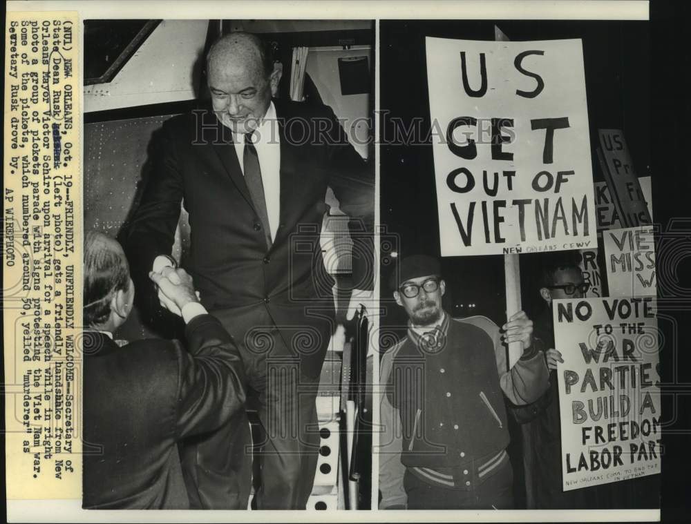 1966 Press Photo Secretary of State Dean Rusk Arrives New Orleans for Speech - Historic Images