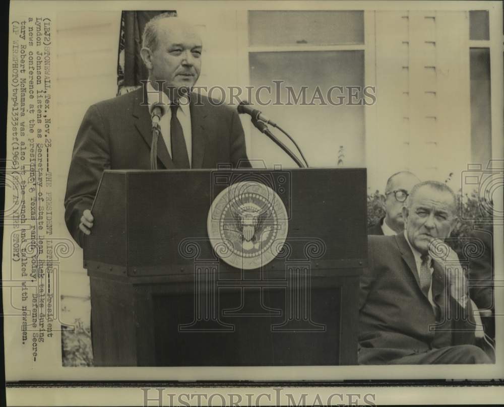 1966 Secretary of State Dean Rusk, President Johnson with Press-Historic Images