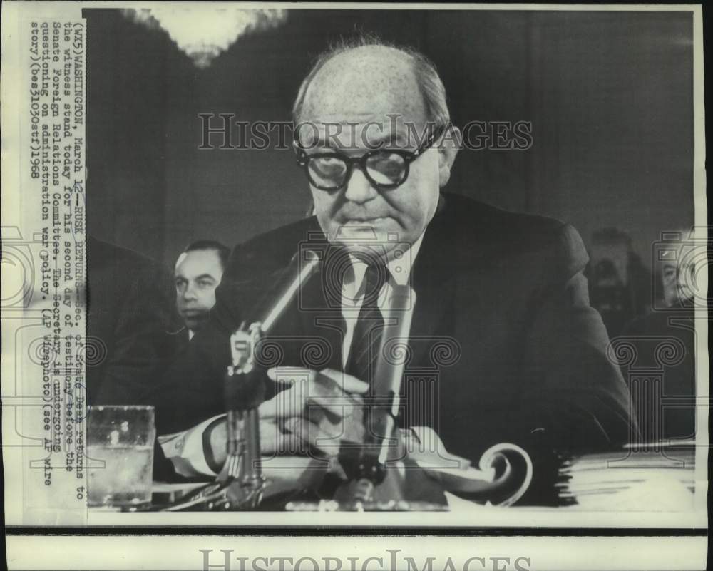 1968 Secretary of State Dean Rusk Testifies before Senate Committee-Historic Images