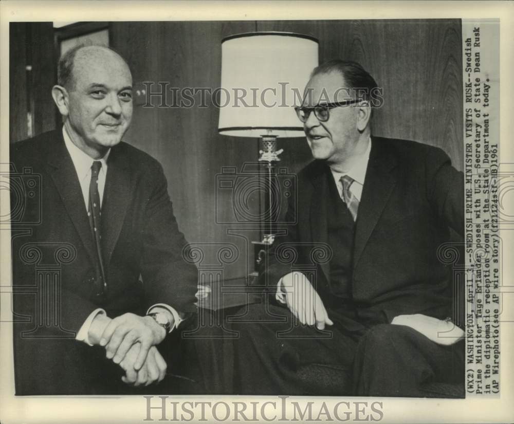 1961 Swedish Prime Minister with U.S. Secretary of State, Washington-Historic Images