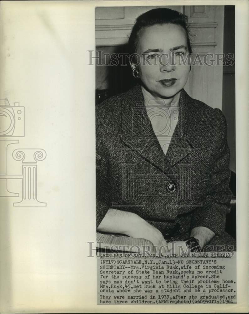 1961 Virginia Rusk, Wife of U.S. Secretary of State, New York ...