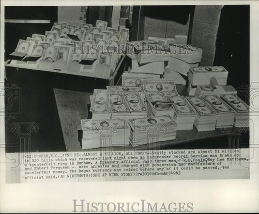 1963 $1 in Counterfeit Currency Seized, Durham, North Carolina-Historic Images