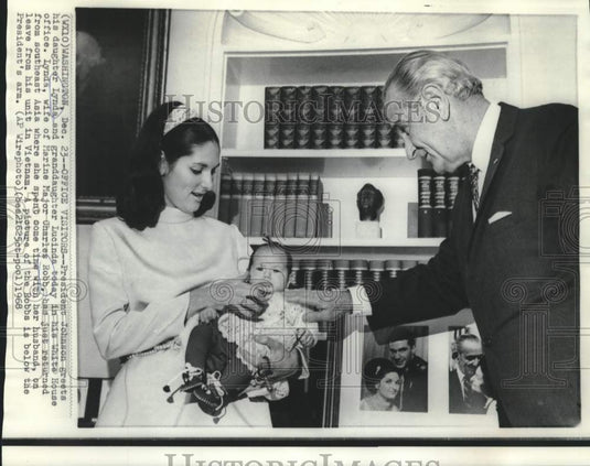 1968 President Johnson greets daughter Lynda & granddaughter Lucinda-Historic Images