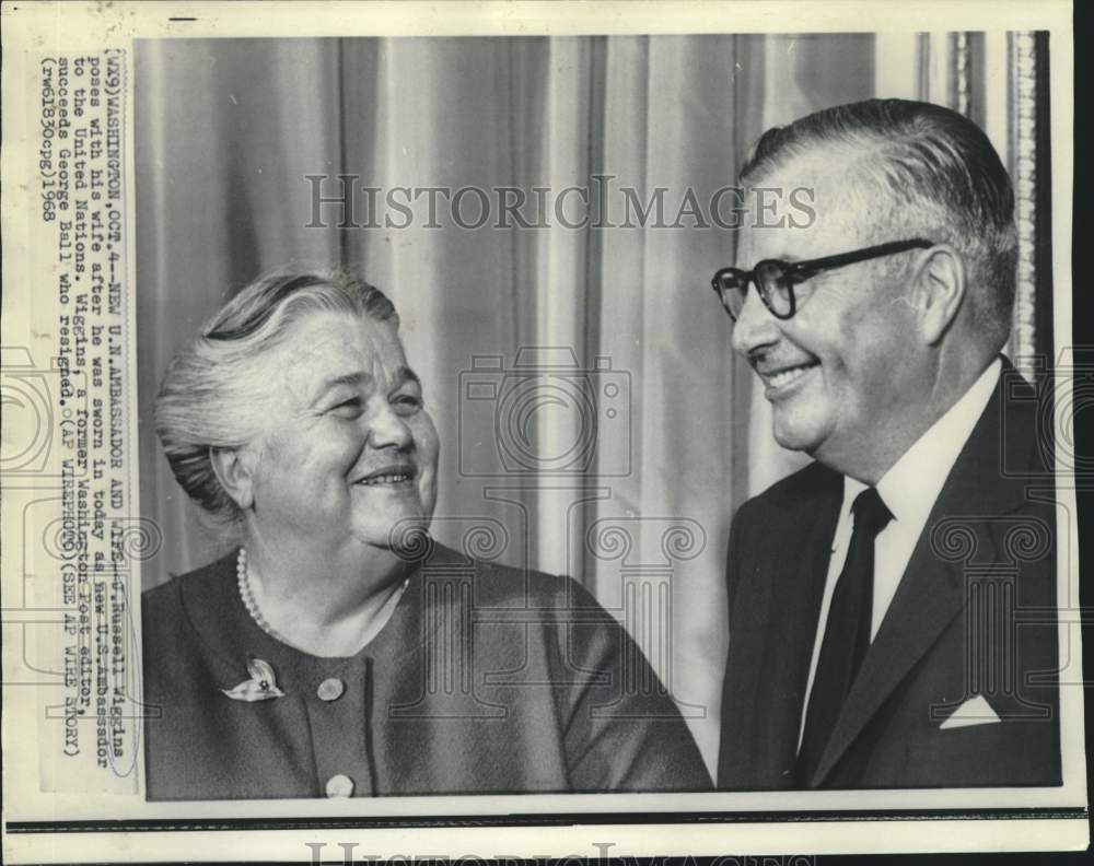 1968 Press Photo New UN Ambassador J. Russell Wiggins and wife in Washington - Historic Images