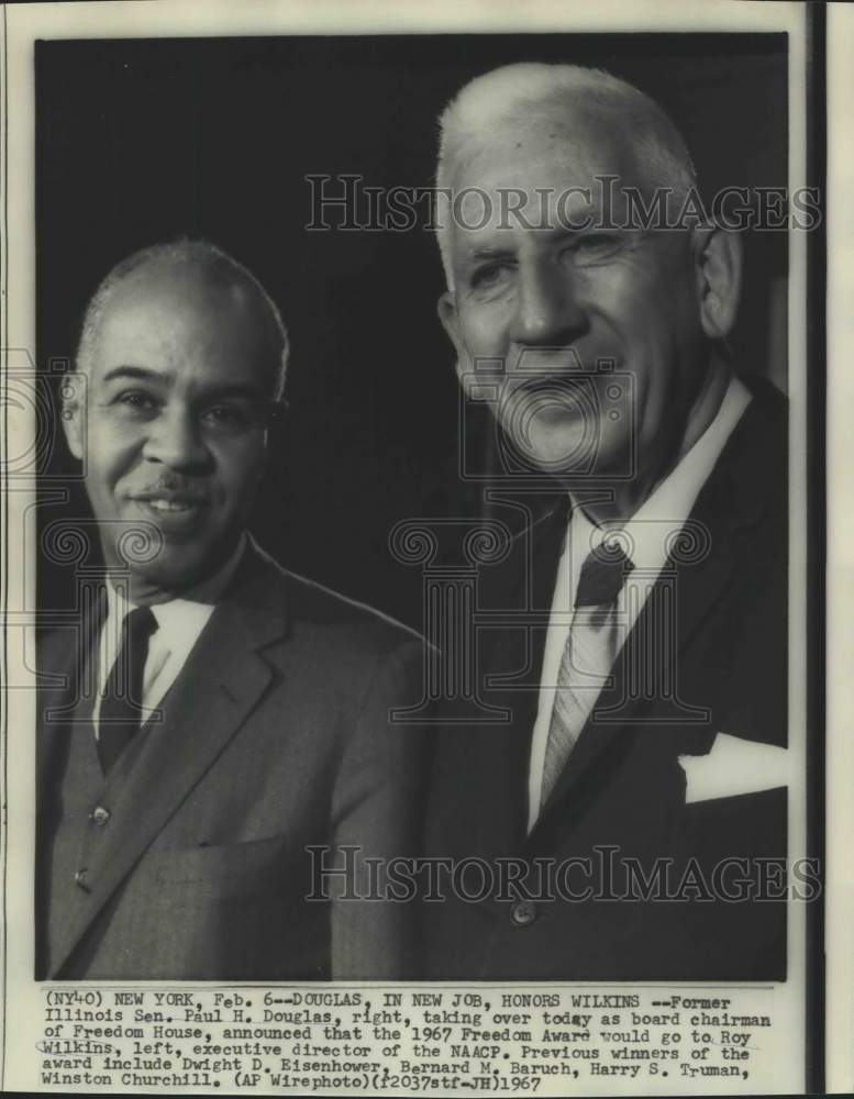 1967 Paul Douglas presents Freedom Award to NAACP's Roy Wilkins.-Historic Images