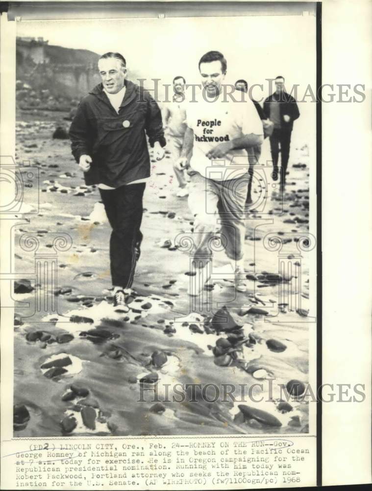 1968 Presidential, Senatorial Hopefuls Romney, Packwood Run on Beach-Historic Images