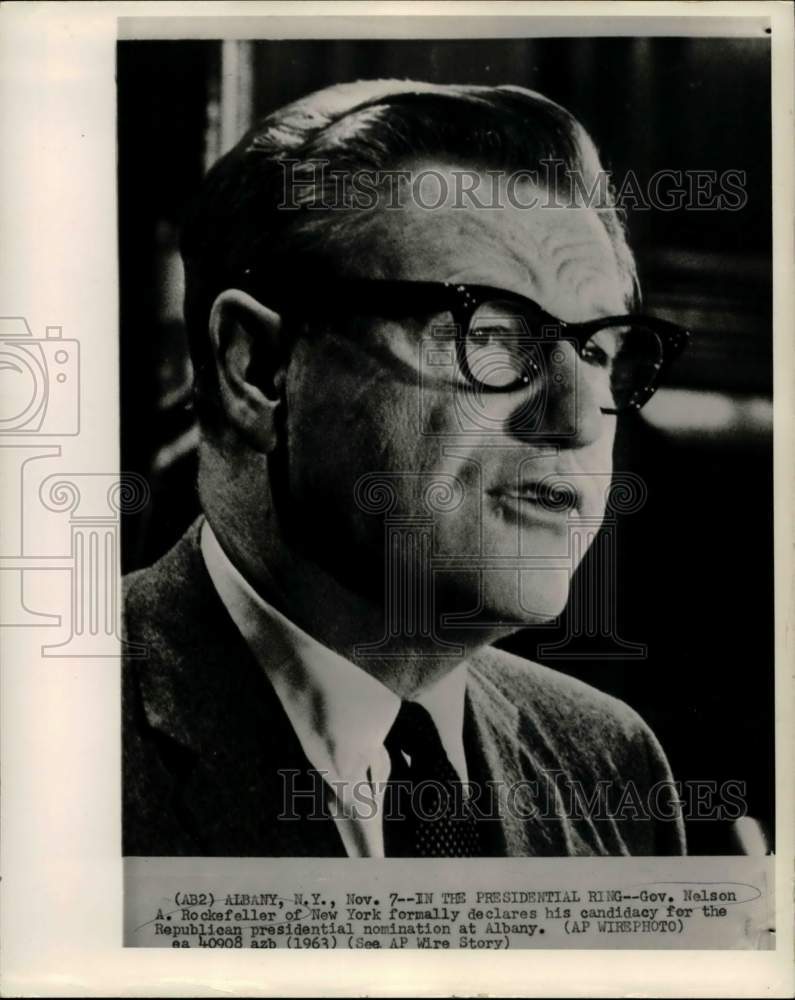 1963 Press Photo Governor Nelson Rockefeller declares presidential candidacy - Historic Images