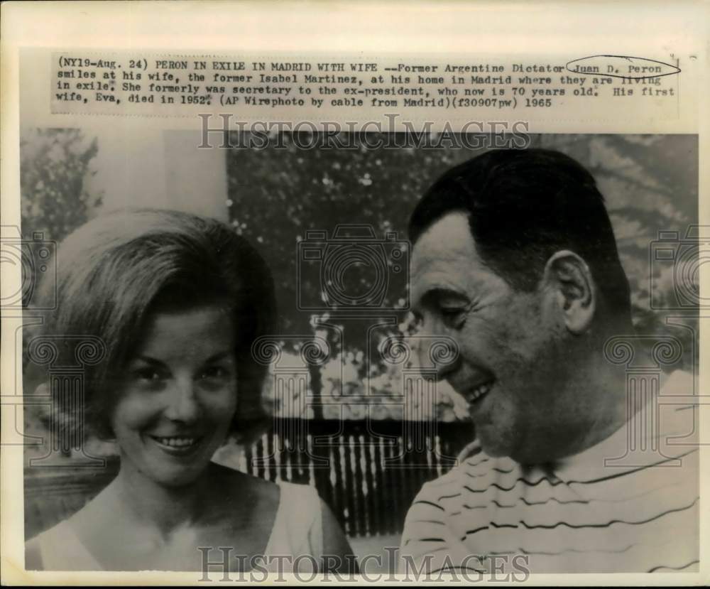 1965 Press Photo Former Argentine President Juan Peron, Wife in Exile, Spain - Historic Images