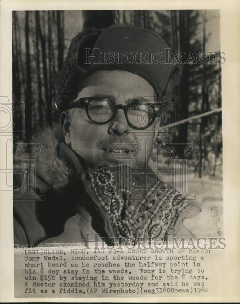 1962 Tony Wedal reaches halfway of 8 day stay in woods near Clare-Historic Images