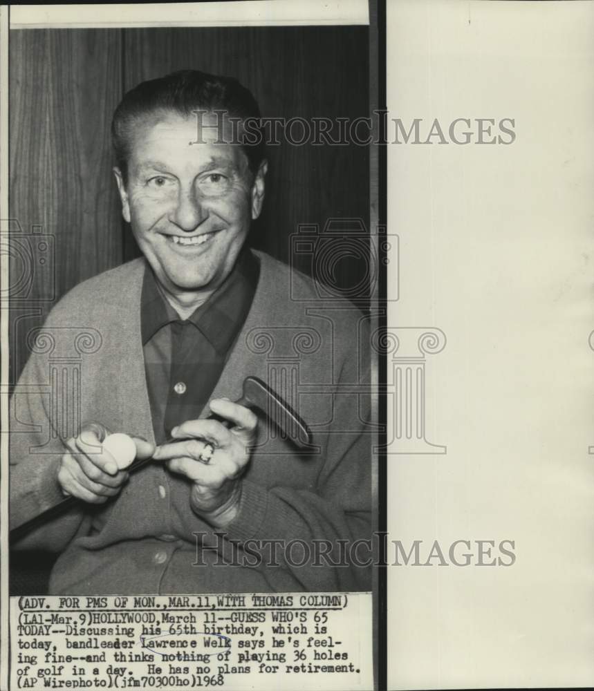 1968 Press Photo Bandleader Lawrence Welk discusses his 65th birthday - Historic Images