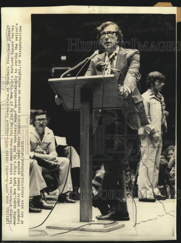 1975 Albert Shanker of Federation of Teachers at rally in New York - Historic Images